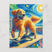 Cute Surreal Golden Retriever Skateboarding