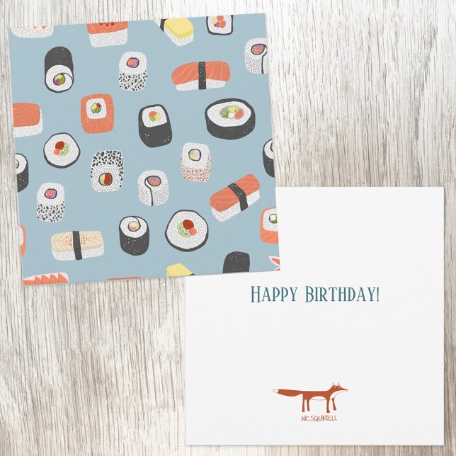 Cute Sushi Birthday Card (Sushi Japanese food art birthday card)