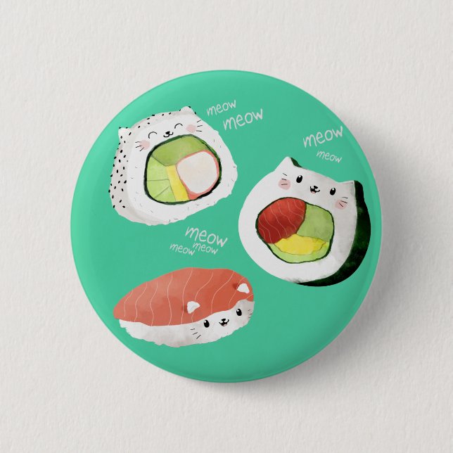 Cute Sushi Cat 6 Cm Round Badge (Front)