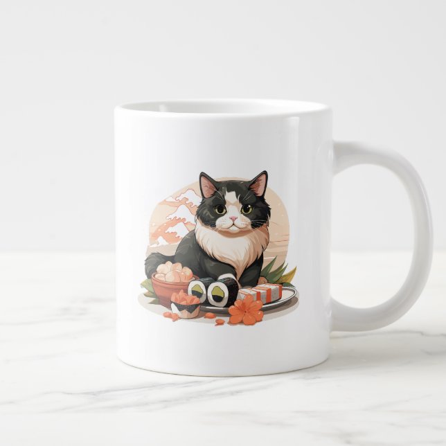 Cute Sushi Cat Large Coffee Mug (Right)
