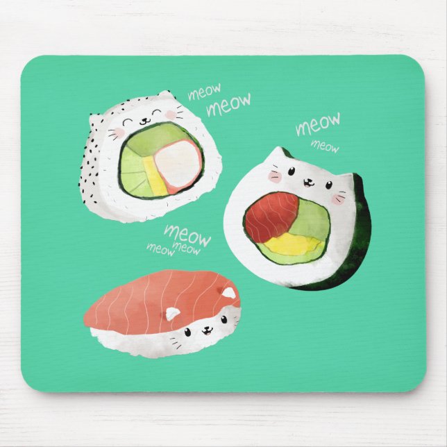Cute Sushi Cat Mouse Pad (Front)