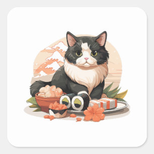 Cute Sushi Cat Square Sticker