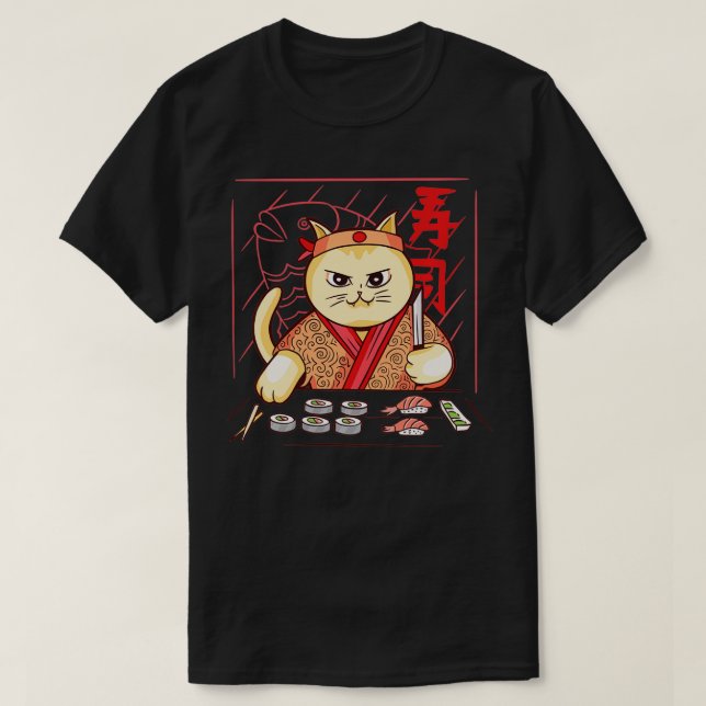 Cute Sushi Chef Cat  T-Shirt (Design Front)