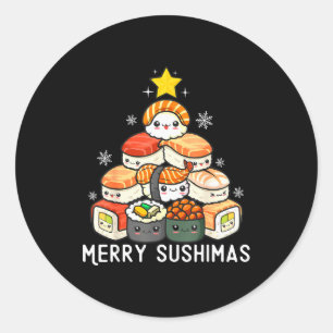 Cute Sushi Christmas Tree Fast For Food Lover Men Classic Round Sticker