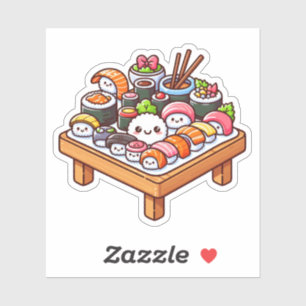 Cute Sushi Feast Custom-Cut Vinyl Stickers