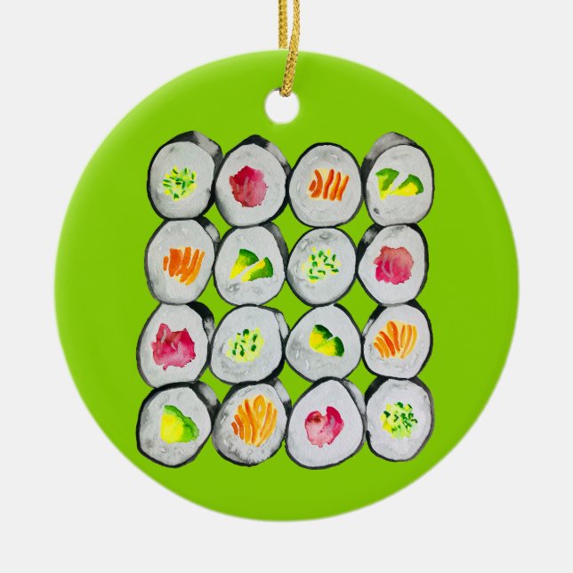 Cute sushi illustration art ceramic tree decoration (Front)