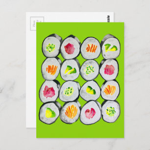 Cute sushi illustration art postcard