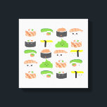 Cute Sushi Illustration variety Kawaii style Canvas Print<br><div class="desc">Featuring the cute sushi variety illustrations my daughter and I worked on together. We love sushi and illustrating them together was so much fun.This wrapped canvas art design is on a white background but change up the colour as desired.</div>