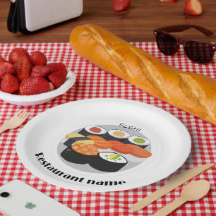 Cute Sushi Japan food gradient Personalised Name Paper Plate