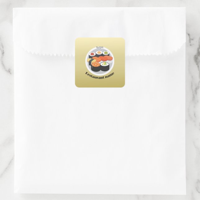 Cute Sushi Japan food gradient Personalised Name Square Sticker (Bag)