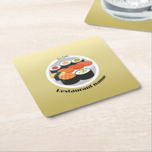 Cute Sushi Japan food gradient Personalized Name Square Paper Coaster