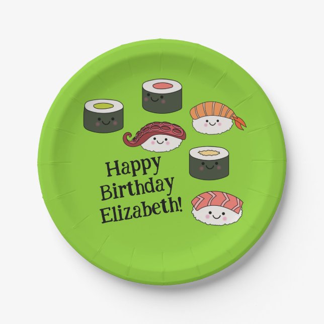Cute Sushi Kids 1st Birthday Party Paper Plate (Front)