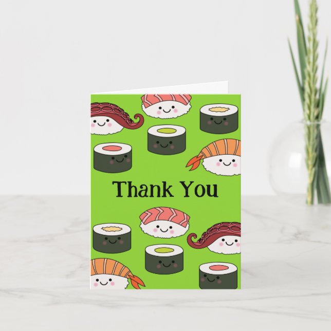 Cute Sushi Kids 1st Birthday Thank You Cards (Front)