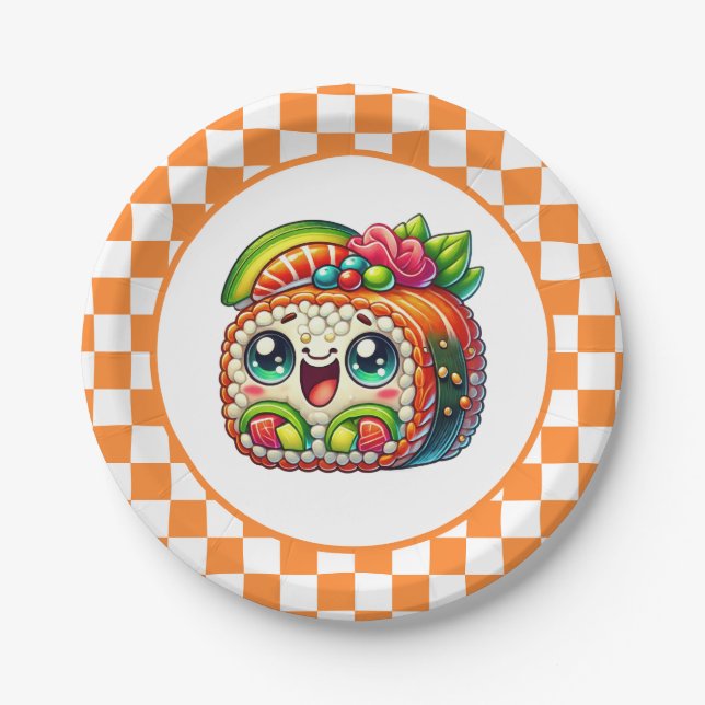 Cute sushi lovers party  paper plate (Front)