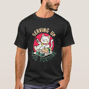 Cute Sushi Maneki Neko Cat Serving Up Good Fortune T-Shirt