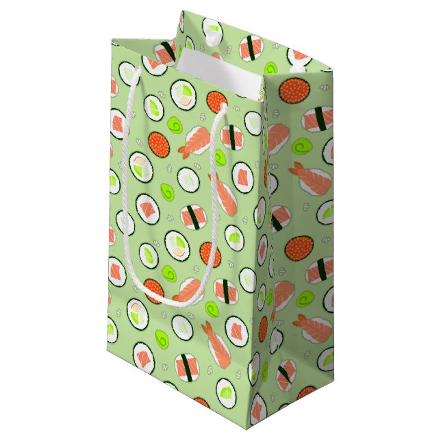 Cute Sushi Pattern Green Small Gift Bag (Front Angled)