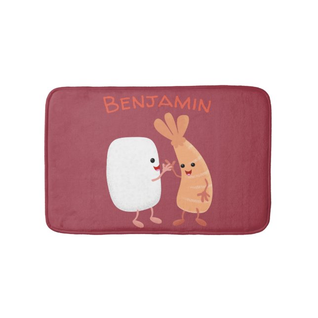 Cute sushi rice prawn friends cartoon bath mat (Front)