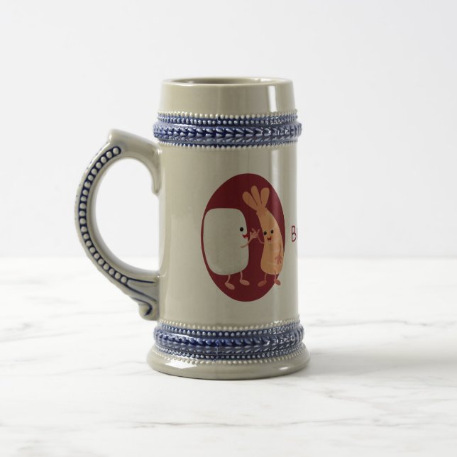 Cute sushi rice prawn friends cartoon beer stein (Left)