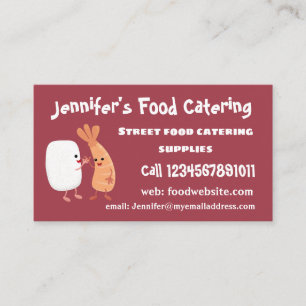 Cute sushi rice prawn friends cartoon business card