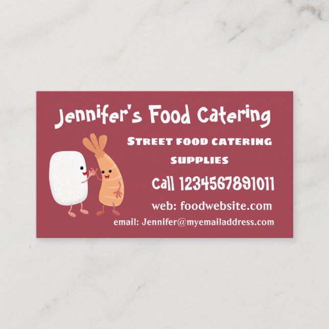 Cute sushi rice prawn friends cartoon business card (Front)