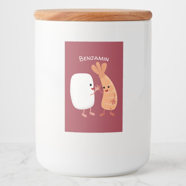 Cute sushi rice prawn friends cartoon food label (Front)