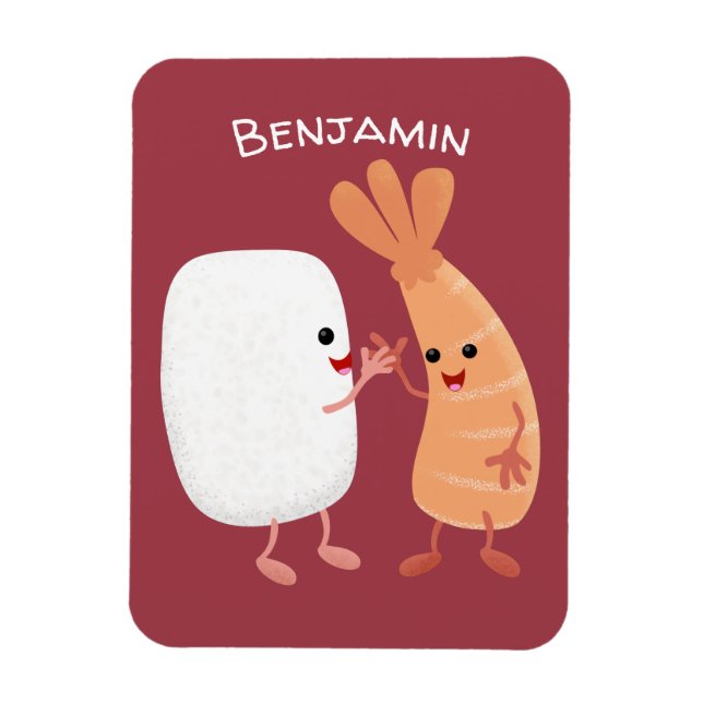 Cute sushi rice prawn friends cartoon magnet (Vertical)