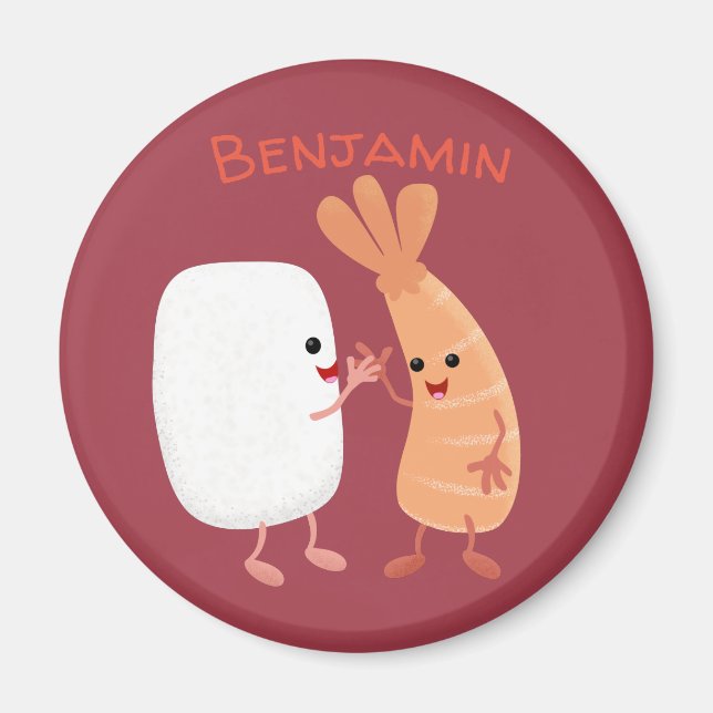 Cute sushi rice prawn friends cartoon magnet (Front)