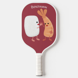 Cute sushi rice prawn friends cartoon pickleball paddle