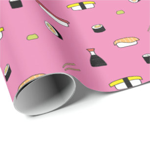 Cute Sushi Roll Set Pattern Nigiri Maki Light Pink Wrapping Paper