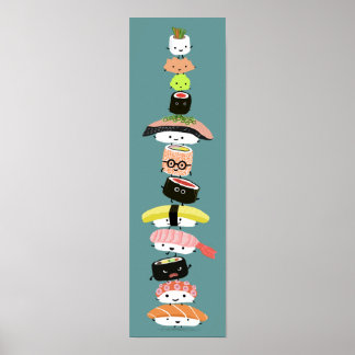 Cute Sushi Stack - Tower of Kawaii Sushi Friends Poster