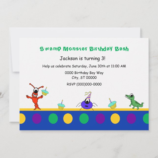 Cute Swamp Monster Cajun Child Birthday Invitation (Front)