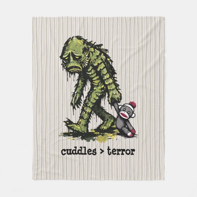 Cute Swamp Monster Sock Monkey Toy Funny Phrase Fleece Blanket (Front)