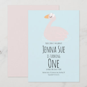 Cute Swan Girls Pink Birthday Party Invitation