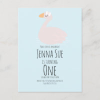 Cute Swan Girls Pink Birthday Party Invitation