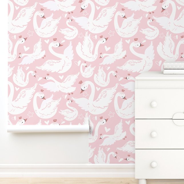 Cute Swan Modern Elegant Pink Nursery Girl Room Wallpaper (Cute Swan Modern Elegant Pink Nursery Girl Room Wallpaper)