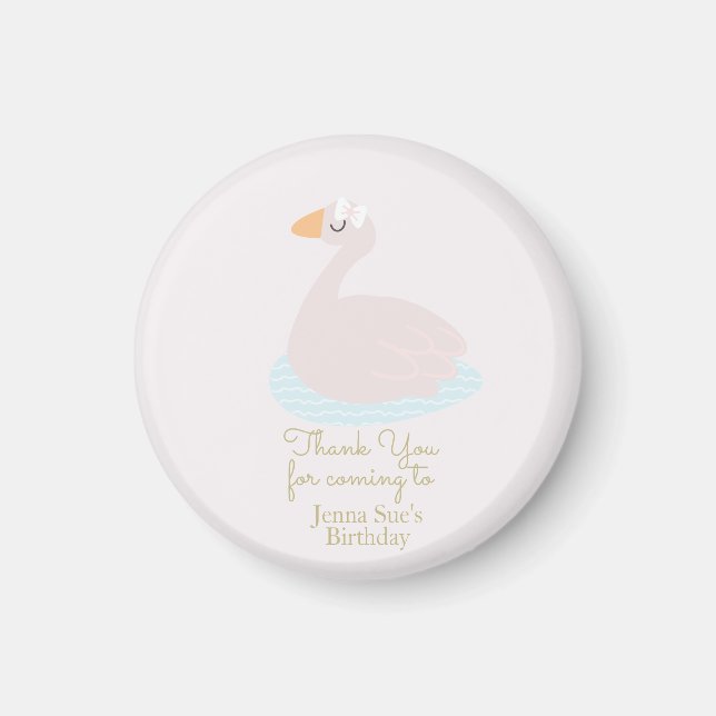 Cute Swan Pink Bow Girls Birthday Party Magnet (Front)