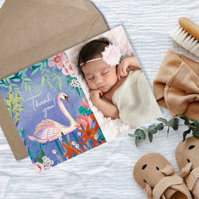 Cute Swan Princess Floral Thank you Postcard (Creator Uploaded)
