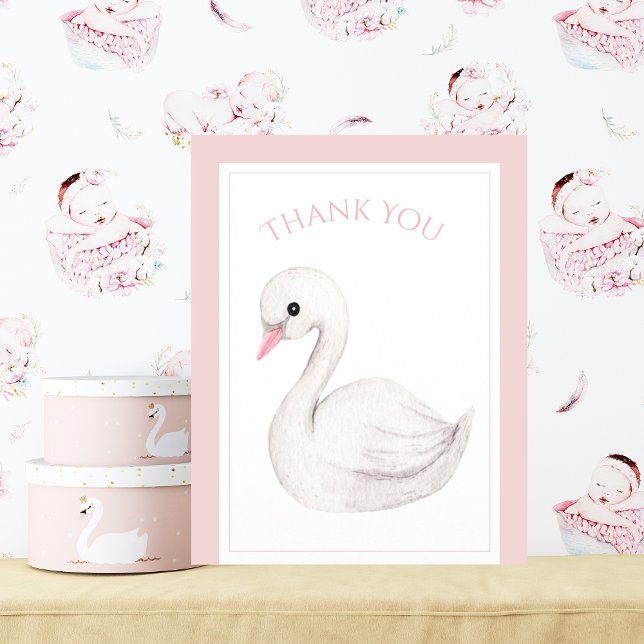 Cute Swan Simple Baby Shower Thank You Card (Creator Uploaded)