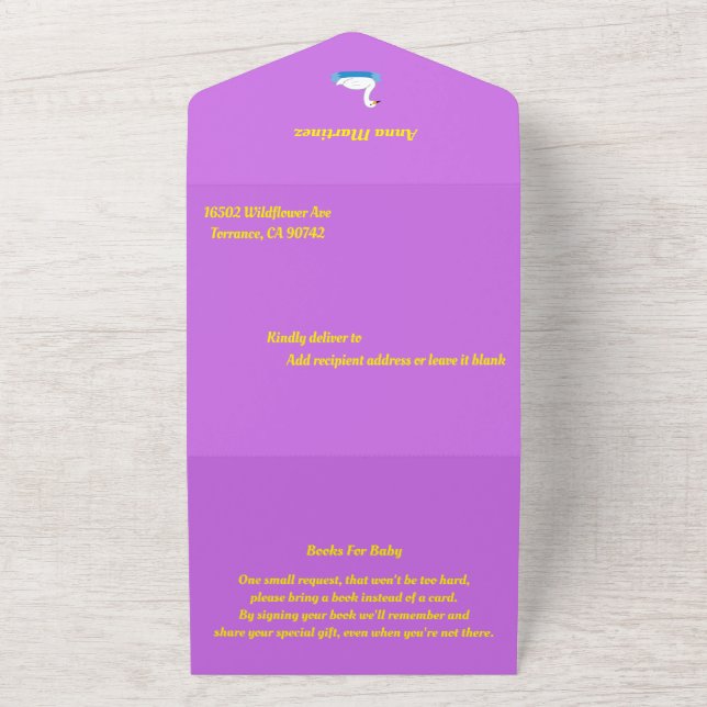 Cute Swan Theme Girl Baby Shower All In One Invitation (Outside)