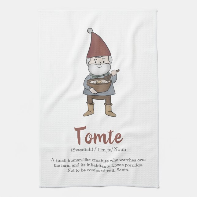 Cute Swedish Tomte Gnome Definition  Tea Towel (Vertical)