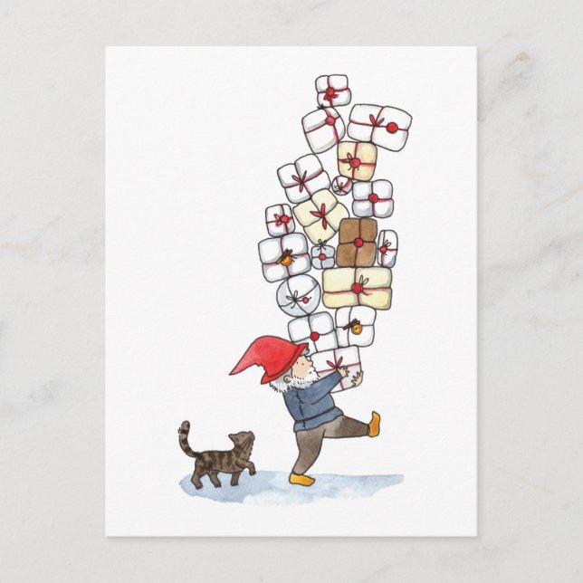 Cute Swedish Tomten Christmas Watercolor  Holiday Postcard (Front)