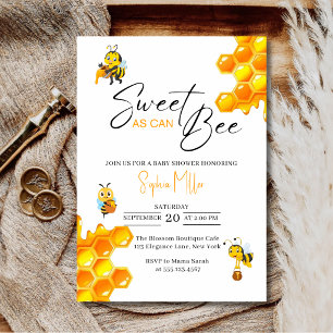 Cute Sweet As Can Bee Baby Shower Invitation