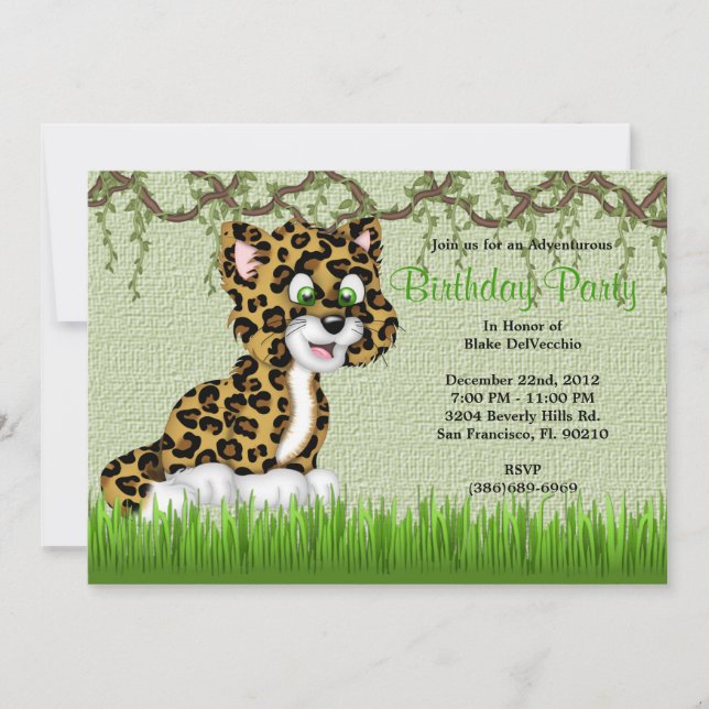 CUTE Sweet Baby Cheetah Vines Jungle Birthday Invitation (Front)