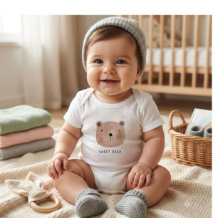 Cute Sweet Bear Baby Bodysuit Minimalist Woodlan