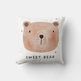 Cute Sweet Bear Throw Pillow | Minimalist Woodland