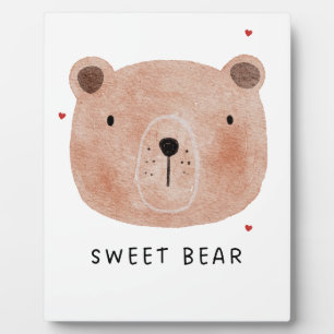 Cute Sweet Bear Throw Pillow Minimalist Woodland Plaque