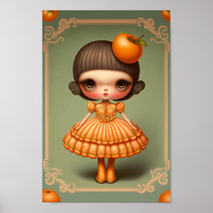 Cute Sweet Big Eyed Orange Girl Poster