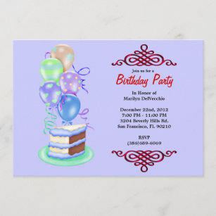 CUTE Sweet Bithday Cake and Balloons Invitation
