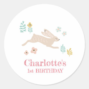 Cute Sweet Bunny Rabbit Animal 1st Birthday Party  Classic Round Sticker