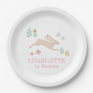 Cute Sweet Bunny Rabbit Animal 1st Birthday Party  Paper Plate